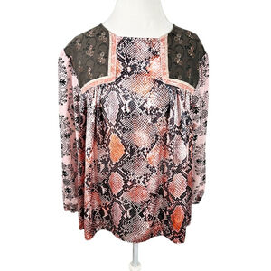 Ivy Jane Whimsy Peasant Top Floral Lizard Print Boho Romantic Cottage Size L